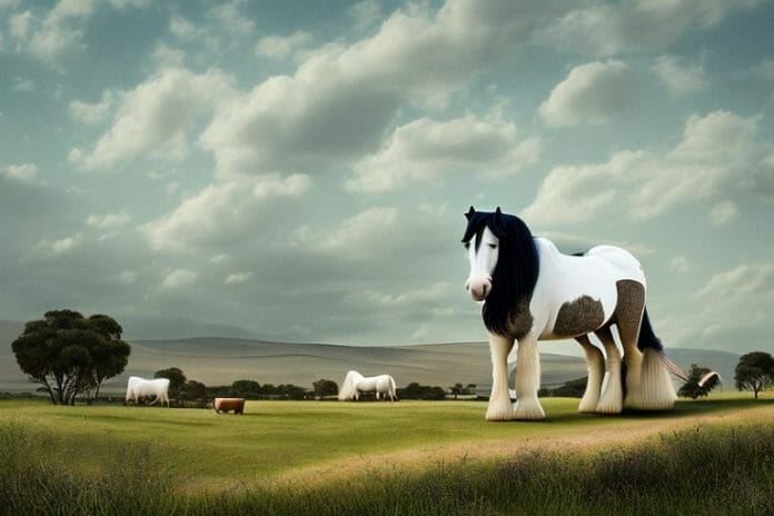A shire horse in a rural landscape in calvinia