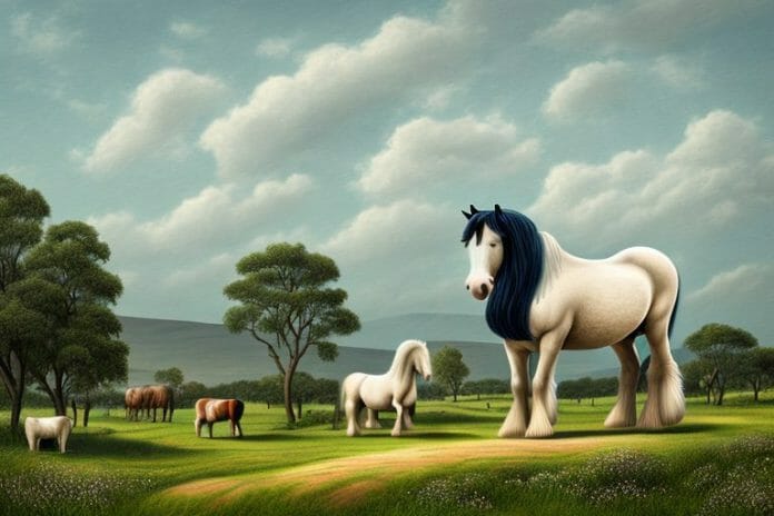 A shire horse in a rural landscape in hartbeespoort