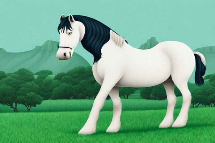 A beautiful shire horse standing in a lush green field in the cape town countryside