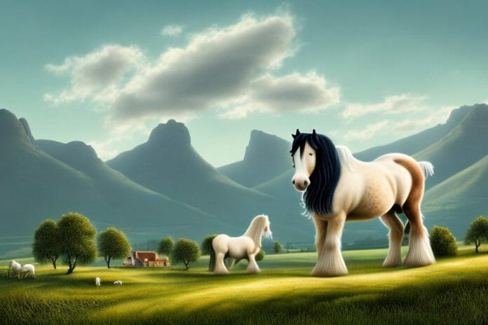 A shire horse in a rural landscape