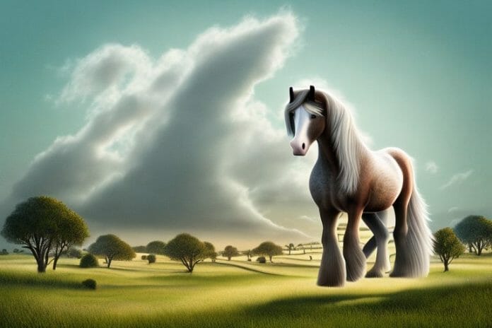 A majestic shire horse in a rural landscape in oudtshoorn