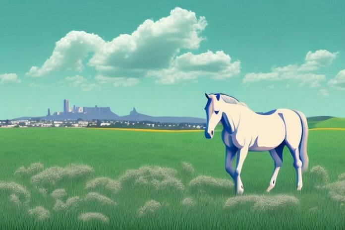 A horse in a field with the backdrop of amanzimtoti