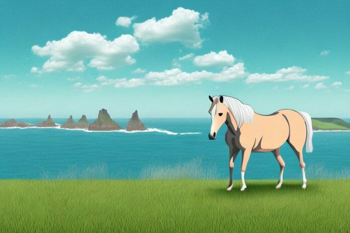 A horse in a field with a view of the port shepstone coastline in the background