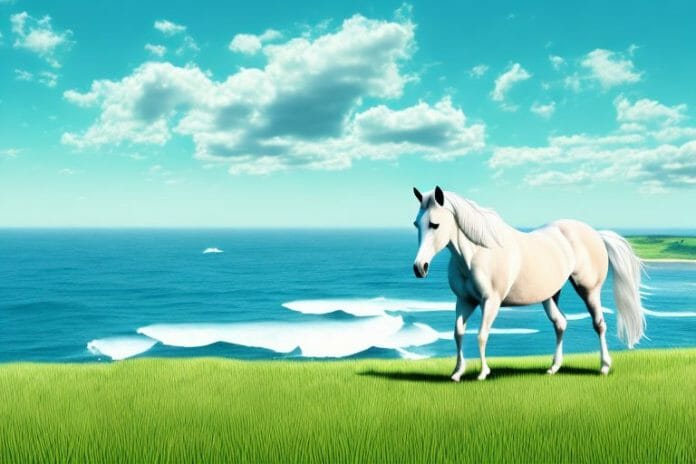 A horse in a field with a view of the ballito coastline in the background