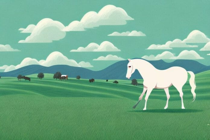 A horse in a field with rolling hills in the background
