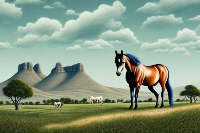 A horse in a rural landscape in the free state