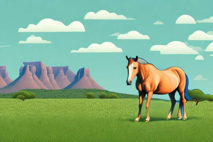 A horse in a field with the south african landscape in the background