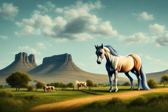 A cob horse in a rural landscape in harrismith