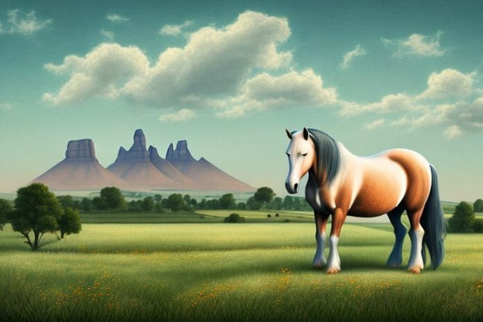 A cob horse in a field with a vereeniging