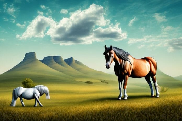A horse in a field with a centurion