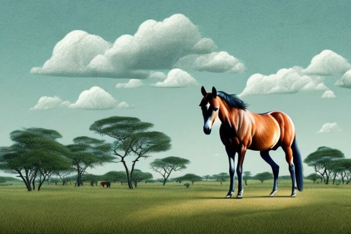 A horse standing in a rural landscape in limpopo