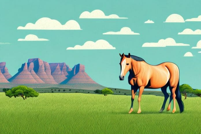 A horse in a field with the south african landscape in the background