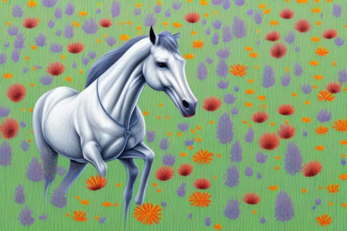 A horse in a field of wildflowers in nelspruit