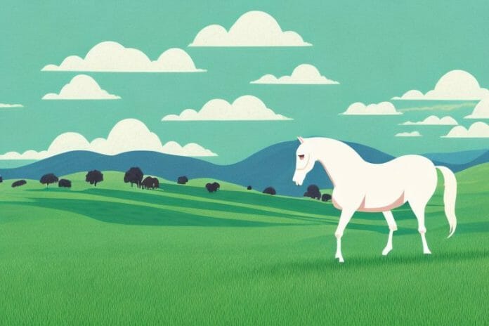 A horse in a field with rolling hills in the background