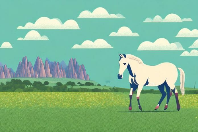 A horse in a field with a backdrop of the rustenburg landscape