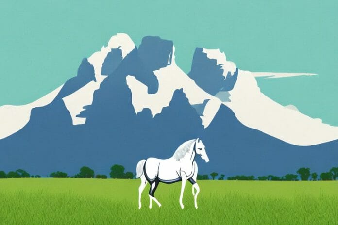 A horse in a field with the stellenbosch mountains in the background