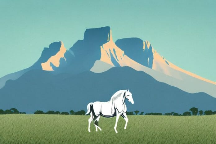 A horse in a field with the paarl mountain range in the background