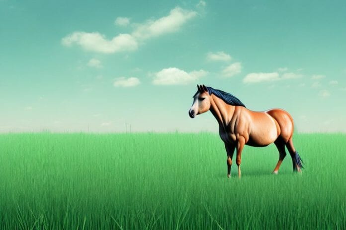 A horse standing in a field of tall grass in the south african countryside