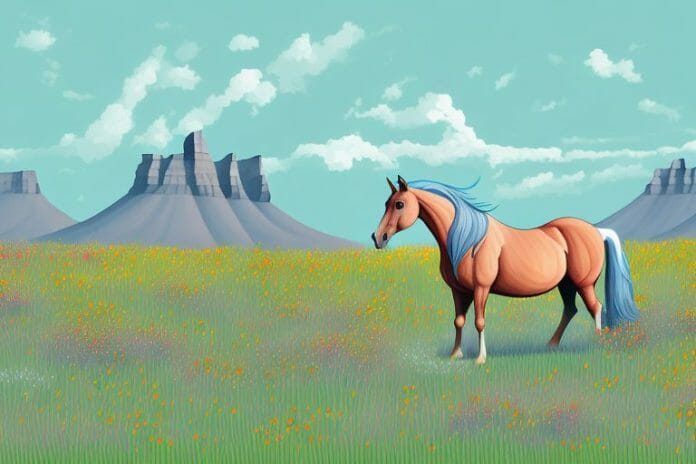 A horse in a field of wildflowers in the hermanus area of south africa