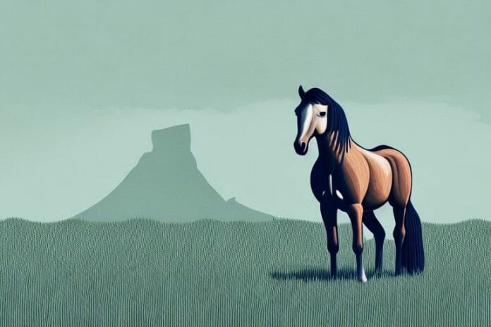 A hackney horse standing in a field in newcastle