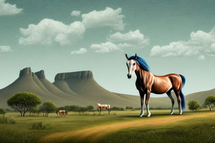 A hackney horse in a rural landscape in the eastern cape