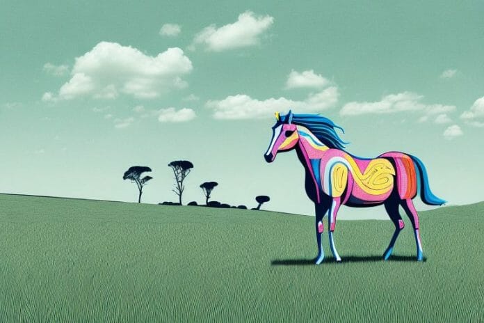 A hackney horse in a field in jeffreys bay