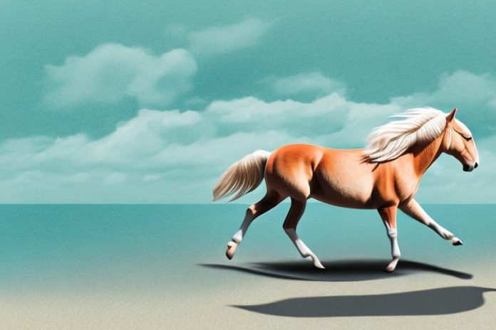 A haflinger horse galloping on a beach in amanzimtoti