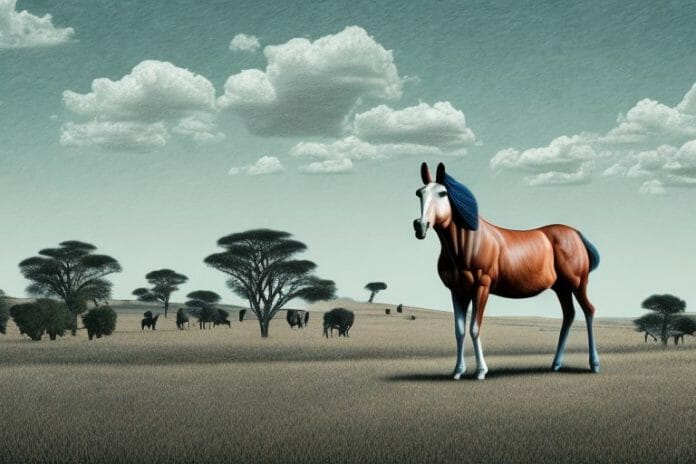 A hackney horse standing in a rural landscape in the northern cape