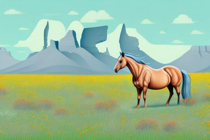 A horse in a field of wildflowers in hartswater