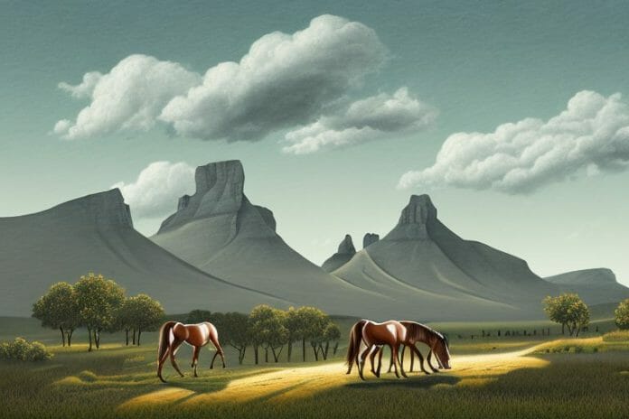 A hackney horse in a rural landscape of the western cape