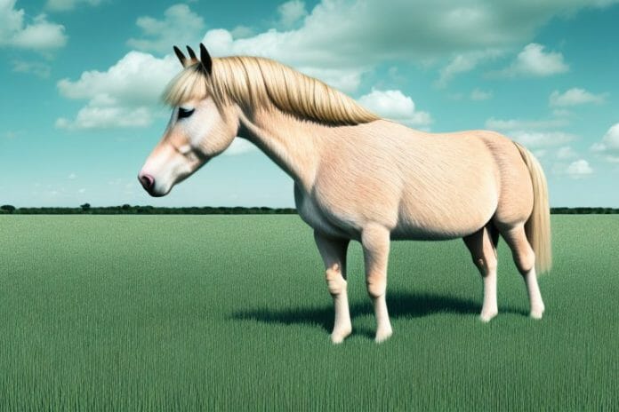 A haflinger horse standing in a grassy field in de aar