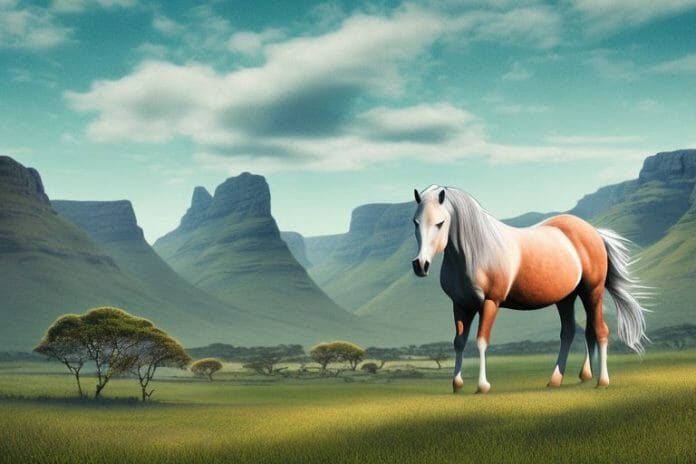 A fjord horse in a rural landscape in kwa zulu natal