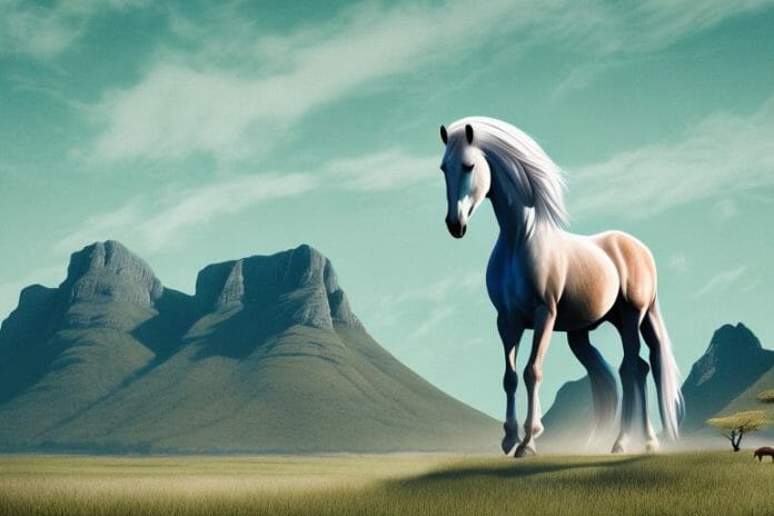 A majestic fjord horse standing in a rural south african landscape