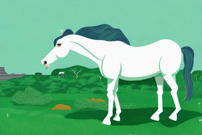 A fjord horse in a green pasture in margate