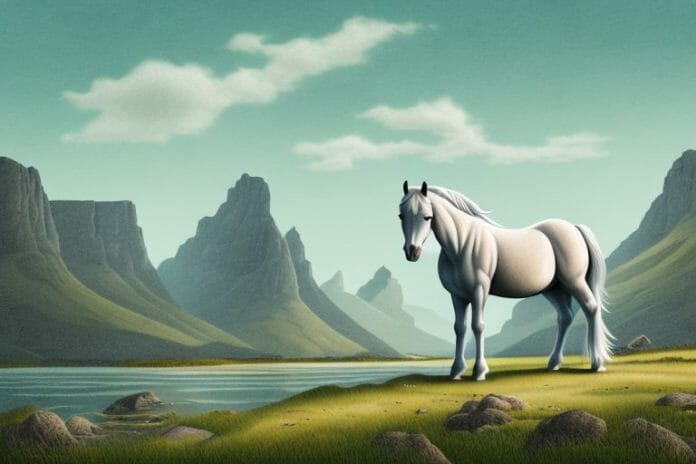 A fjord horse in a rural landscape in east london