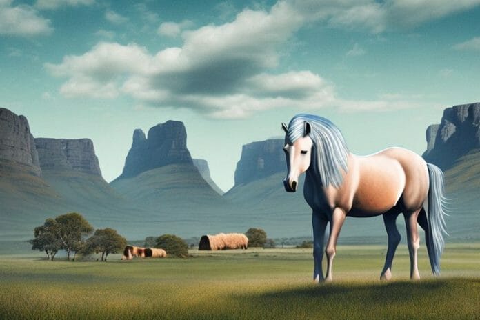 A fjord horse in a rural setting in parys