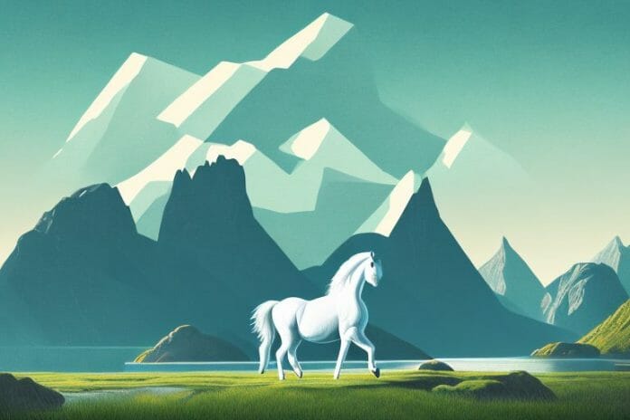 A fjord horse in a rural landscape