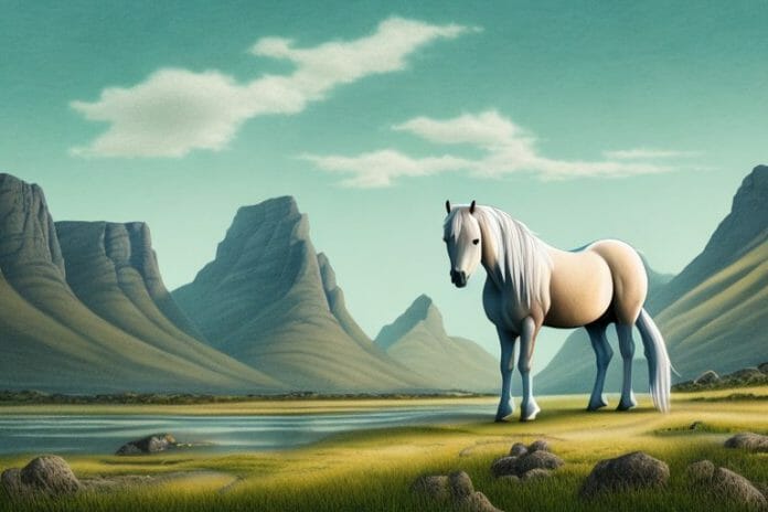 A fjord horse in a rural landscape in south africa