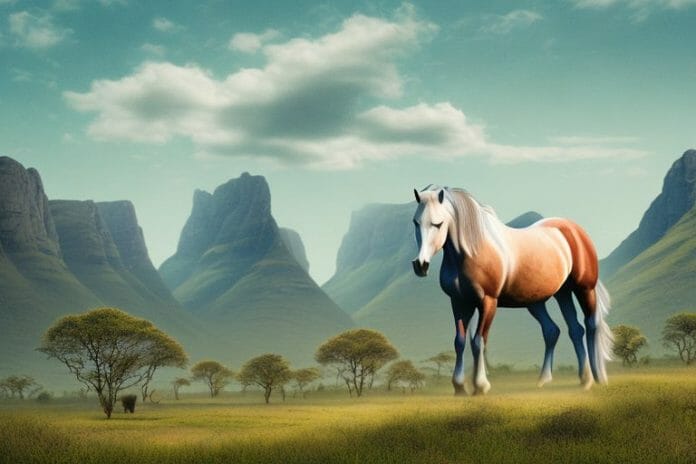 A fjord horse in a rural landscape in limpopo