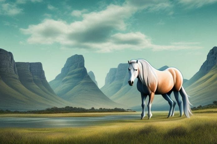 A fjord horse in a rural landscape in south africa