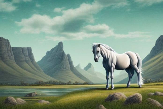 A fjord horse in a rural landscape in delmas