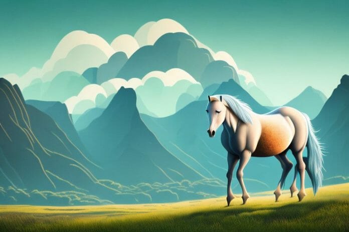 A fjord horse in a rural landscape