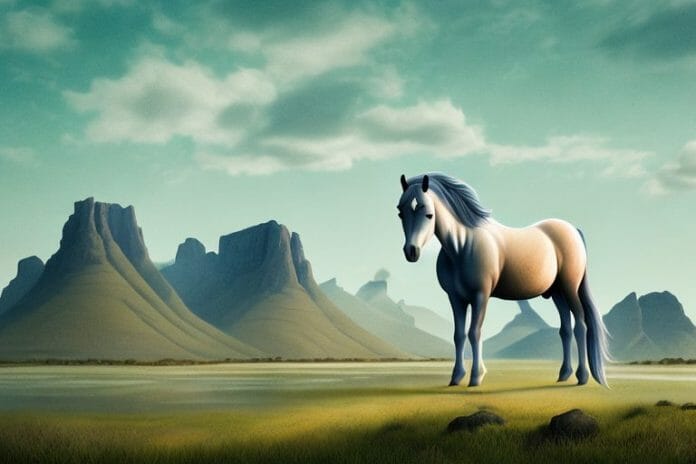 A fjord horse standing in a rural landscape in standerton