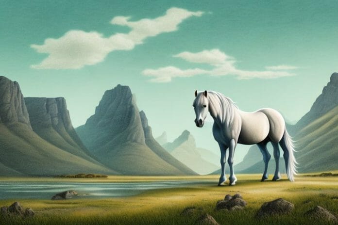 A fjord horse in a rural landscape in kathu