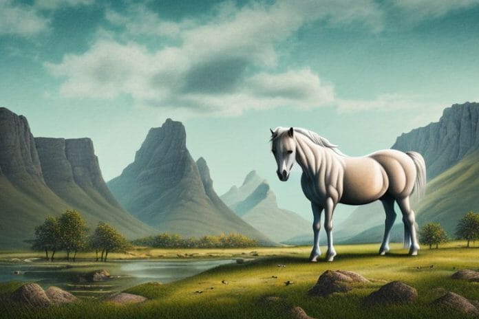 A fjord horse in a rural landscape in postmasburg