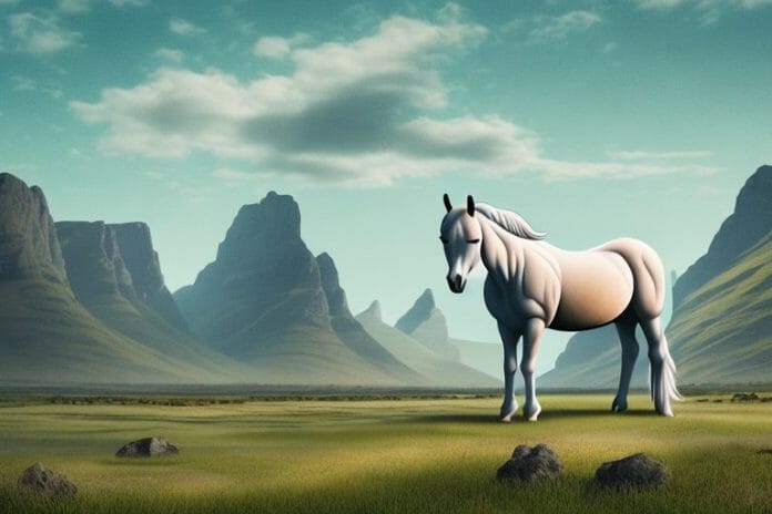 A fjord horse in a rural landscape in mafikeng