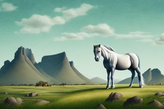 A fjord horse in a rural landscape near potchefstroom