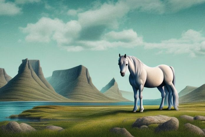 A fjord horse in a rural landscape in orkney