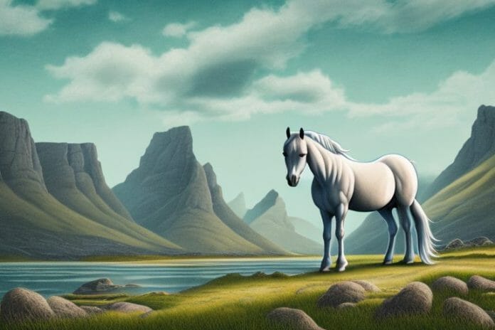A fjord horse in a rural landscape in brits