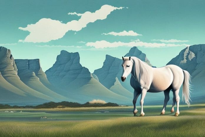 A fjord horse in a rural landscape near cape town